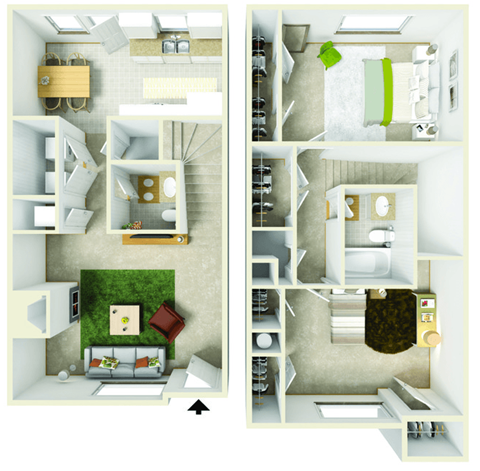 Floor plan for 2 beds, 1.5 baths, 1100 sqft